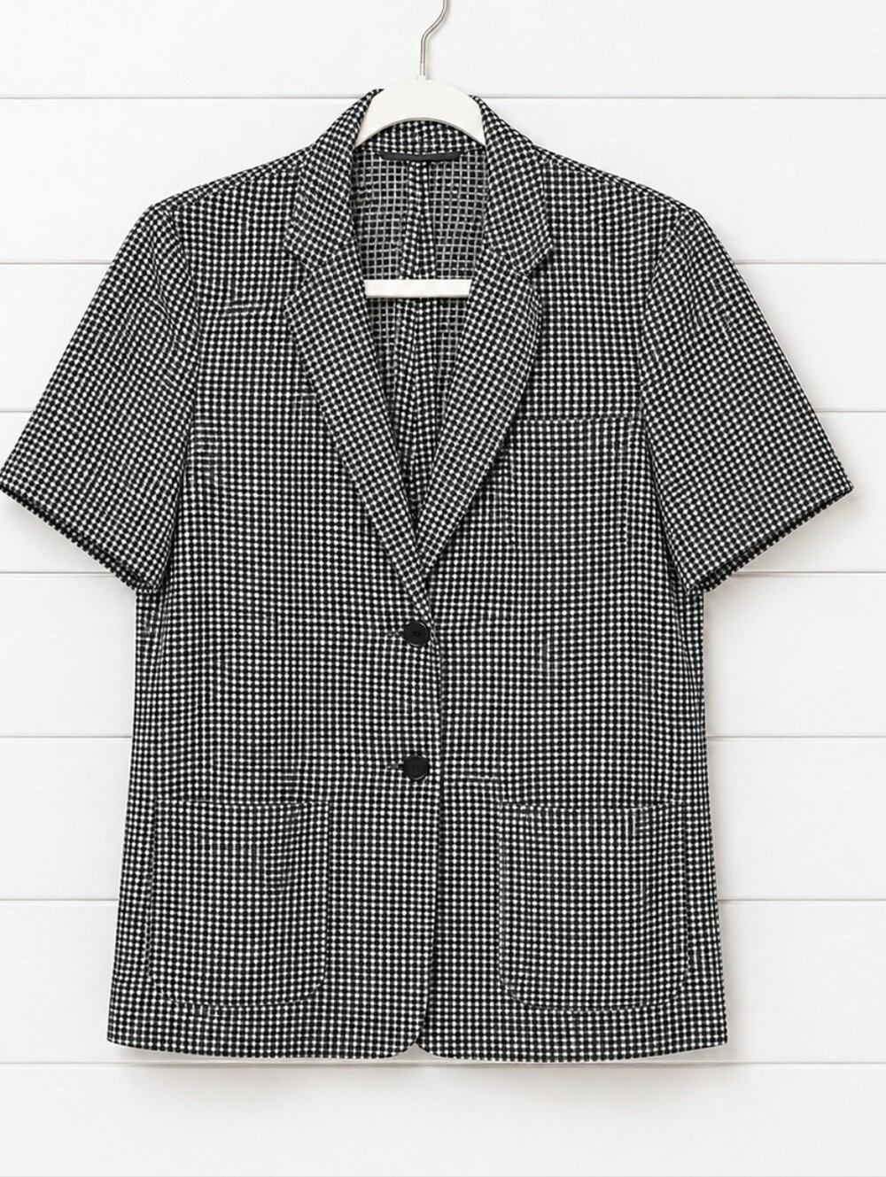Max Mara Black White Checkered Short Sleeve 100% Linen Tailored Blazer 48(14)